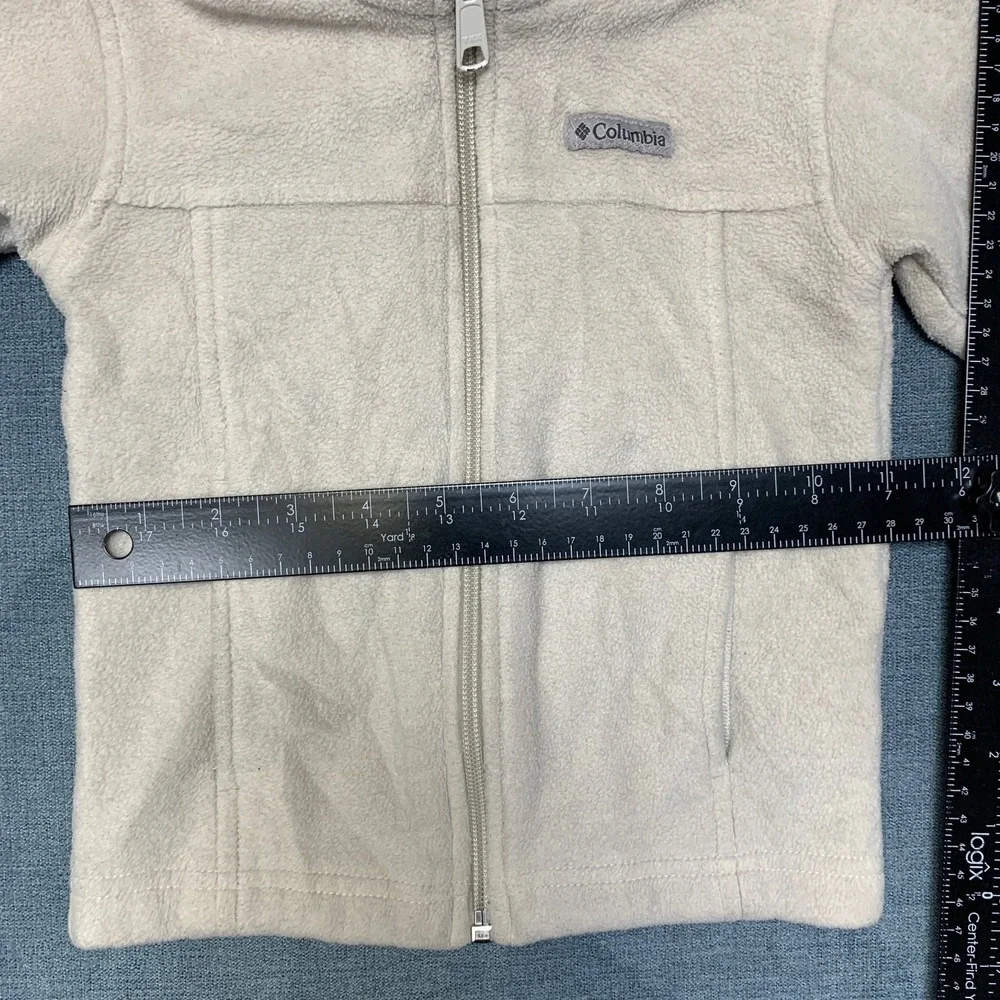 Columbia Fleece Jacket Boys 3T Beige Logo Full Zip Mock Neck Long Sleeve Winter